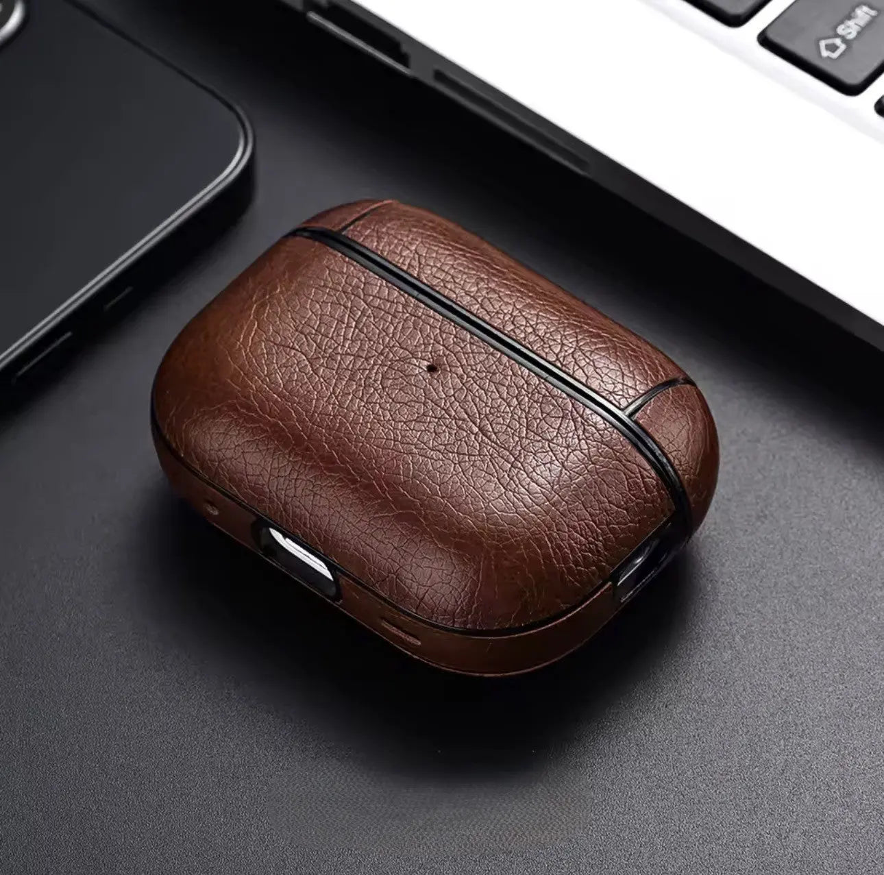 Étui Affaires en Cuir et Silicone Rigide pour AirPods Mobile City