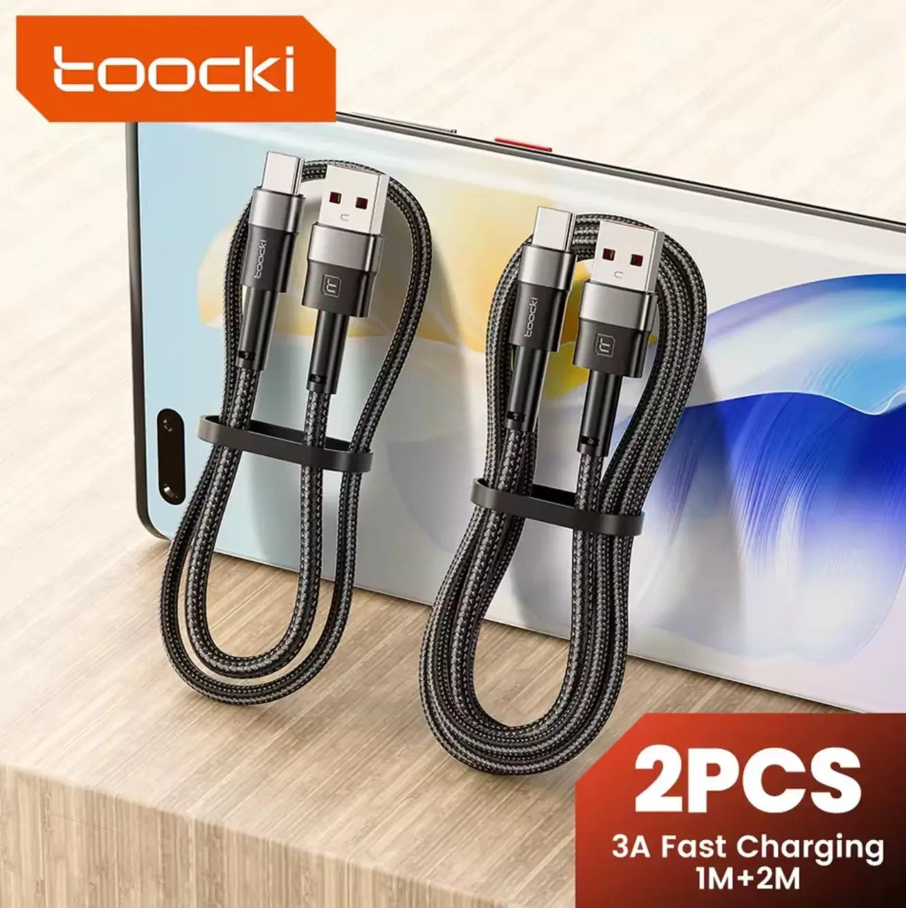 Toocki – Lot de 2 câbles USB Type-C (1m & 2m) – Charge rapide 3A & transfert de données Mobile City