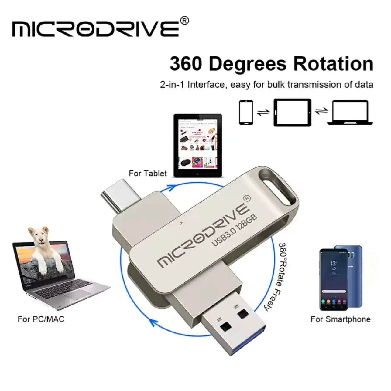 Clé USB Type-C 3.0 – 64 Go Microdrive Double connectique pour smartphone et PC Mobile city 05