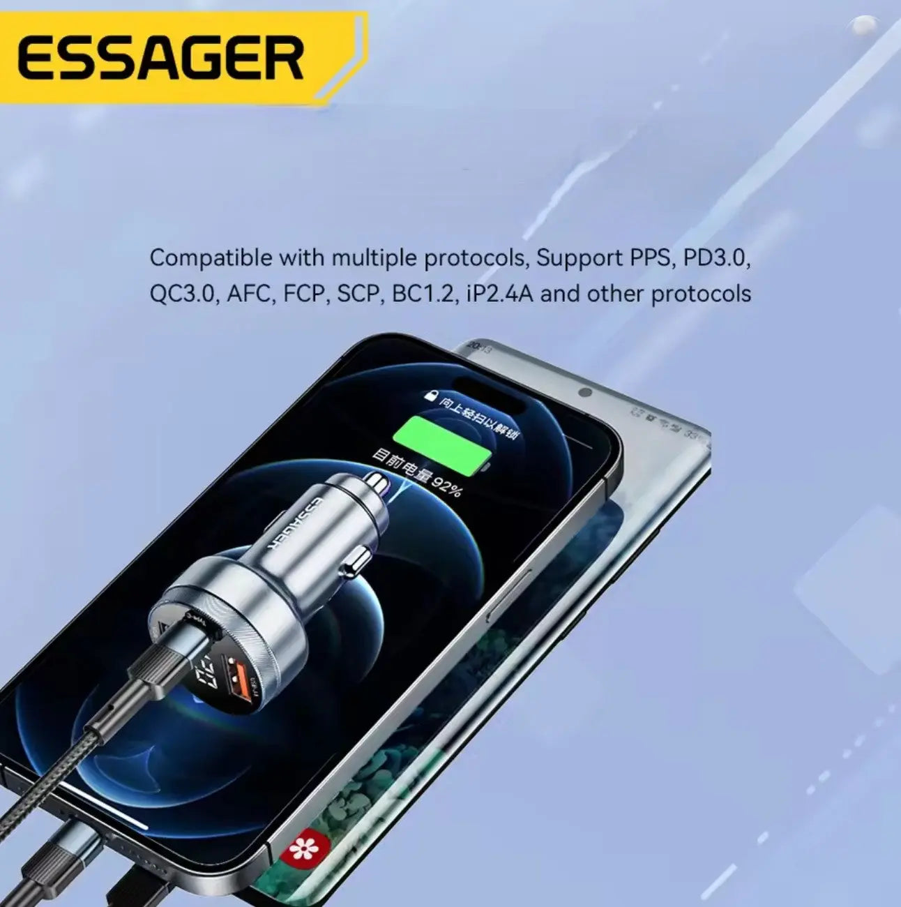 Essager Chargeur de Voiture 80W – 3 Ports (Type-C + 2 USB-A) | PD 3.0 QC 3.0 PPS Mobile City