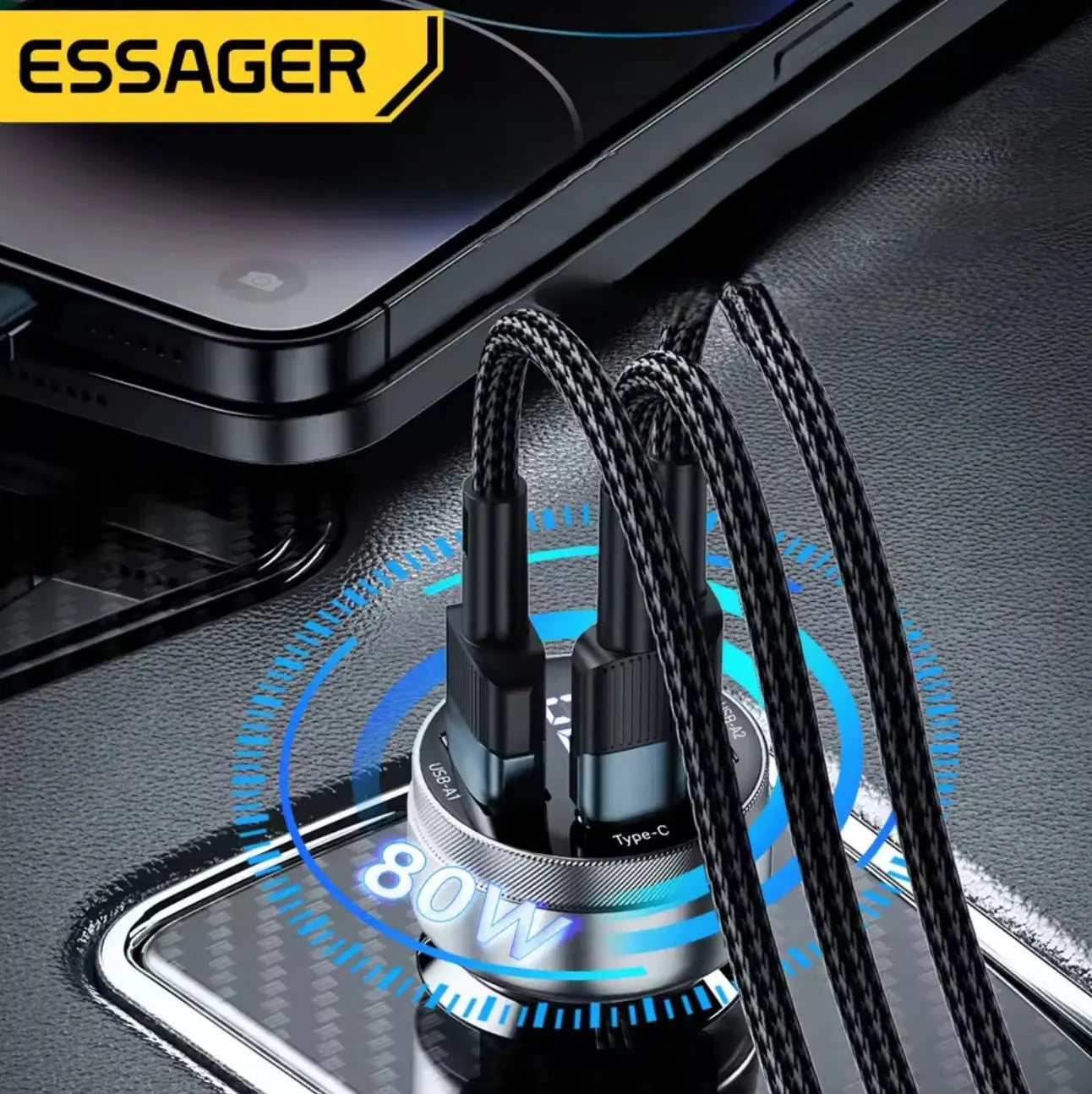 Essager Chargeur de Voiture 80W – 3 Ports (Type-C + 2 USB-A) | PD 3.0 QC 3.0 PPS Mobile City