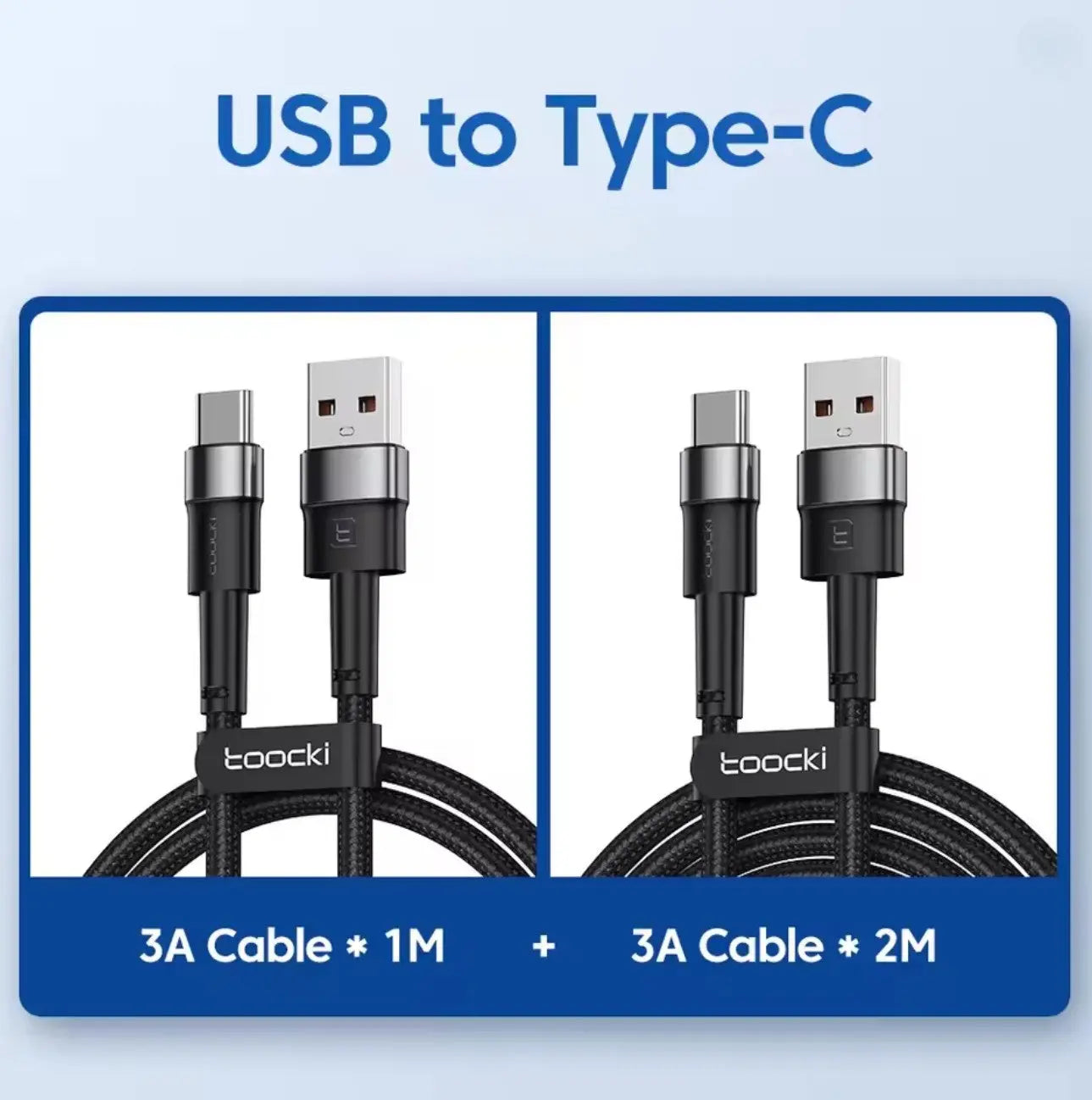 Toocki – Lot de 2 câbles USB Type-C (1m & 2m) – Charge rapide 3A & transfert de données Mobile City