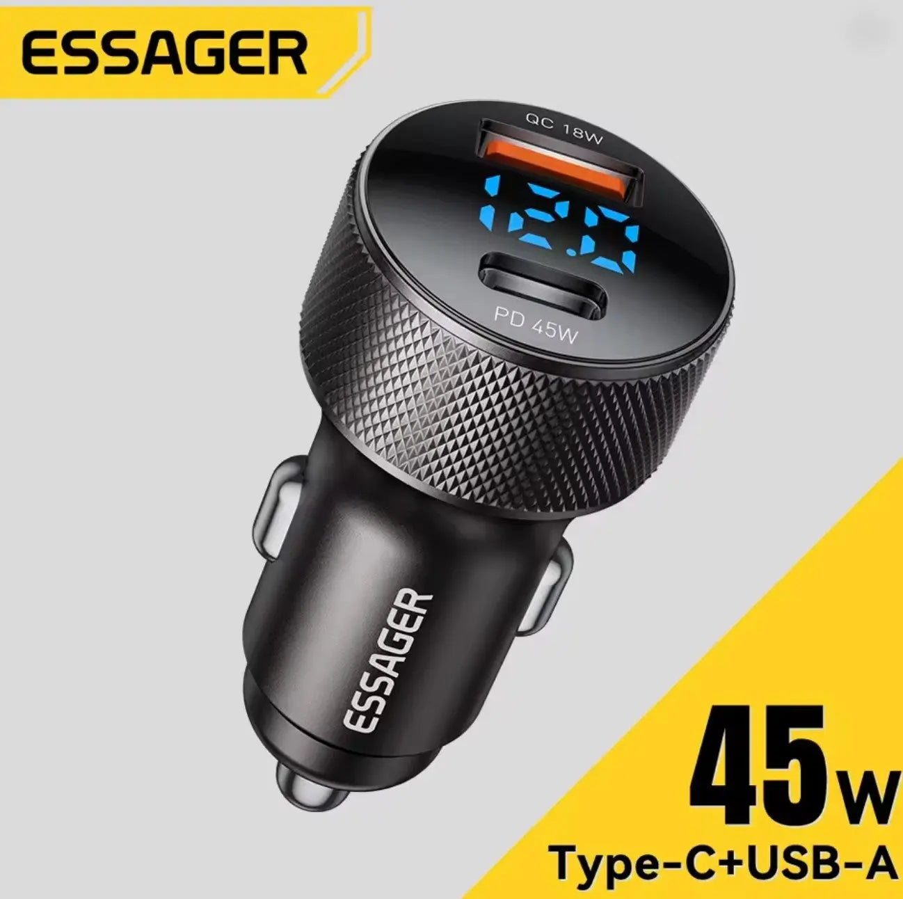 Chargeur de voiture Essager 45W USB-C – Double port PD3.0 / QC3.0 avec affichage numérique pour iPhone, Samsung, Xiaomi, Huawei, OPPO Mobile City