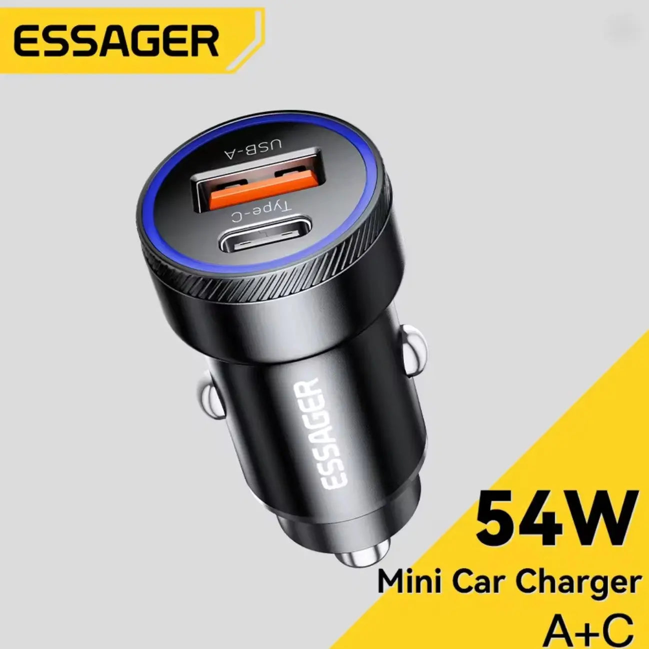 Chargeur de voiture Essager 54W – Double port USB-A + USB-C, charge rapide PD3.0 / QC3.0 / SCP / AFC Mobile City