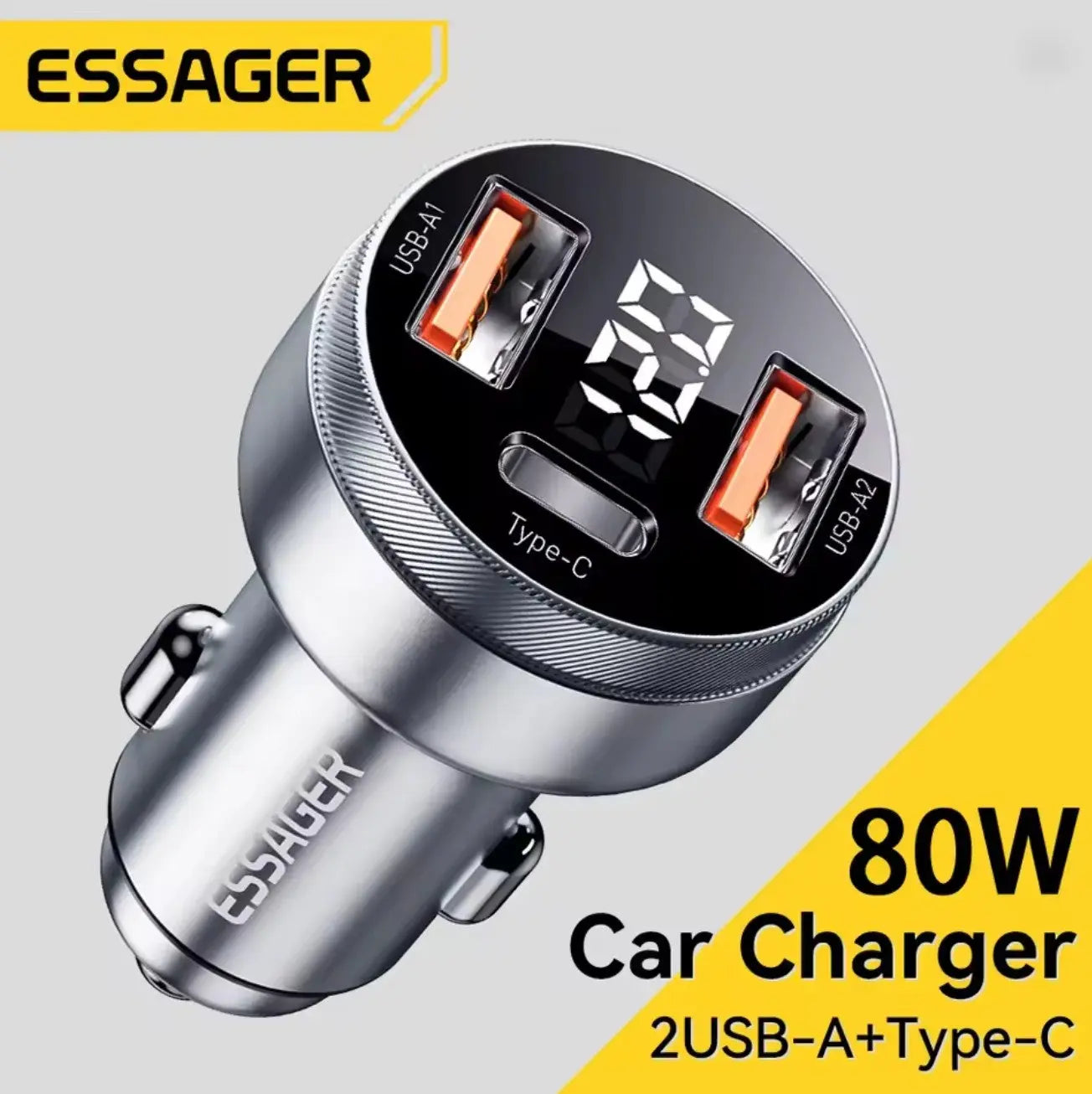 Essager Chargeur de Voiture 80W – 3 Ports (Type-C + 2 USB-A) | PD 3.0 QC 3.0 PPS Mobile City