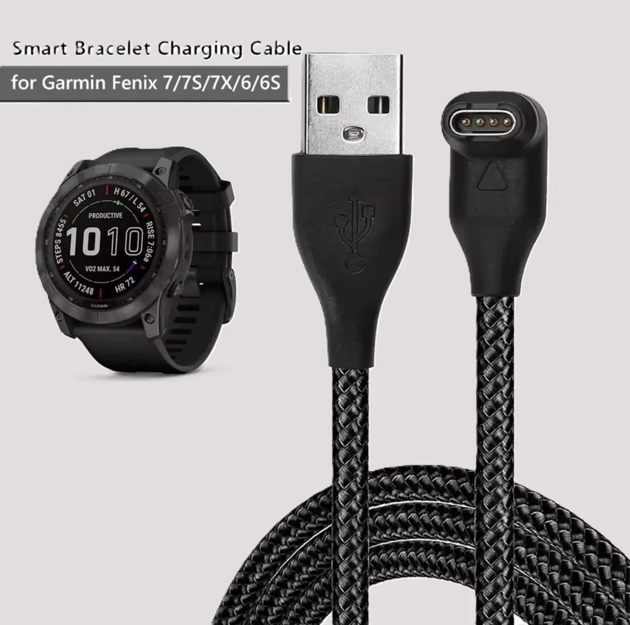 Câble Nylon Angulaire de Chargement USB-A – Compatible Garmin Fenix / Vivoactive 3 / Forerunner / Instinct 2 Mobile City