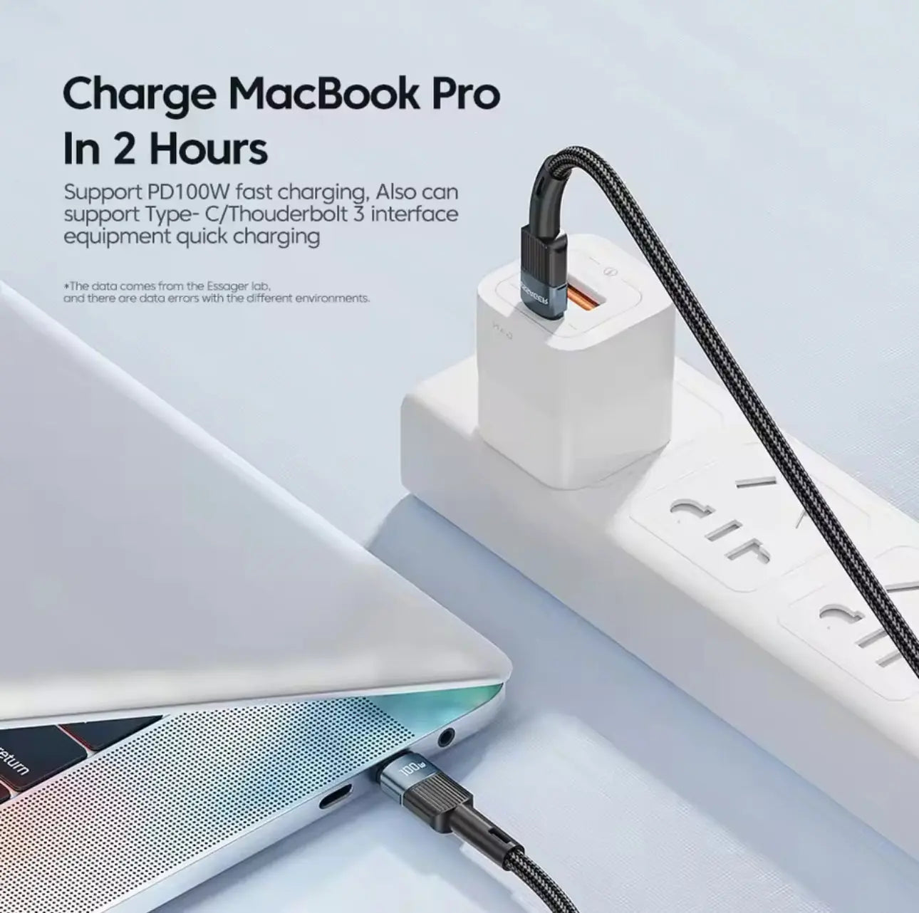 Câble USB-C vers USB-C 100W – Essager – Nylon tressé noir Mobile City