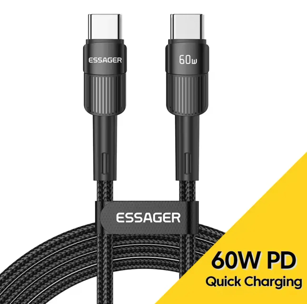 Câble USB-C vers USB-C 100W – Essager – Nylon tressé noir Mobile City