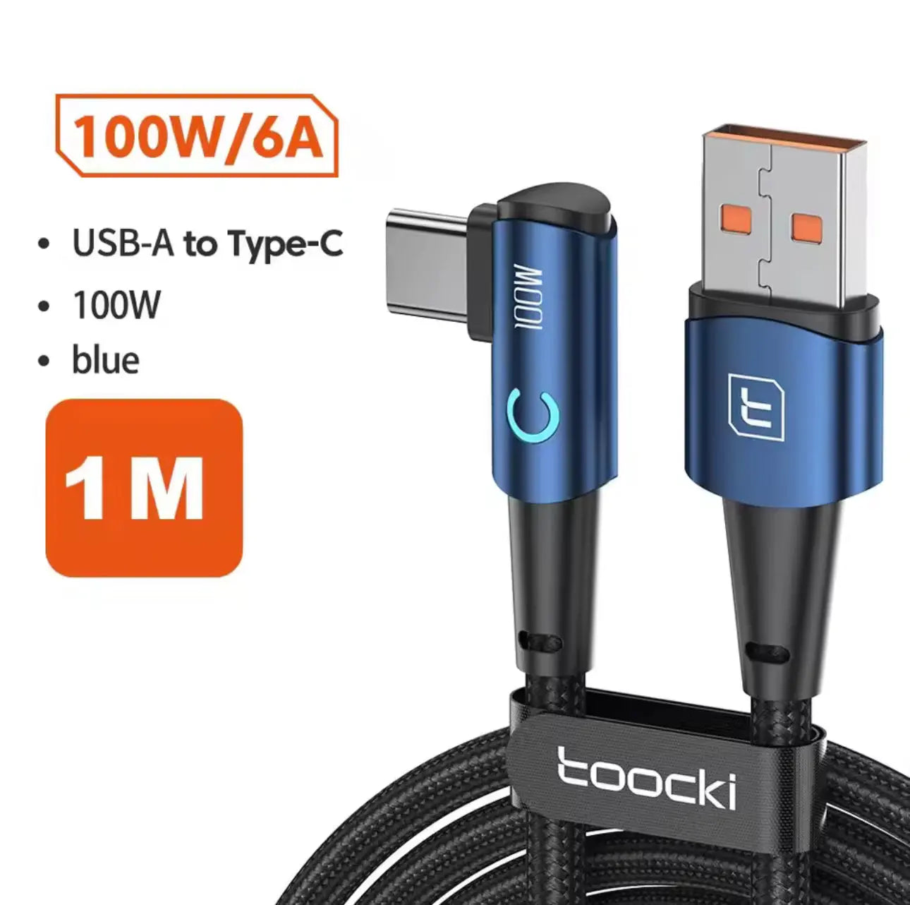 Toocki – Câble USB-C 6A – 90° – Charge rapide 100W Mobile City