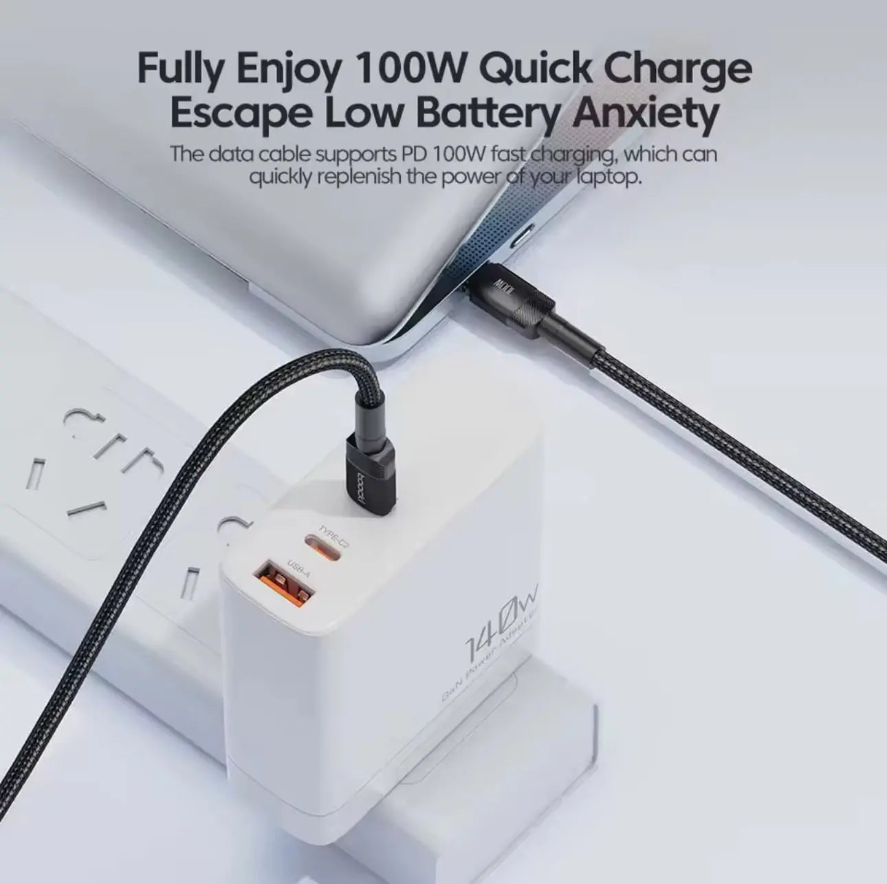 Toocki – Câble USB-C vers USB-C 100W – Nylon tressé – 1M – Noir Mobile City