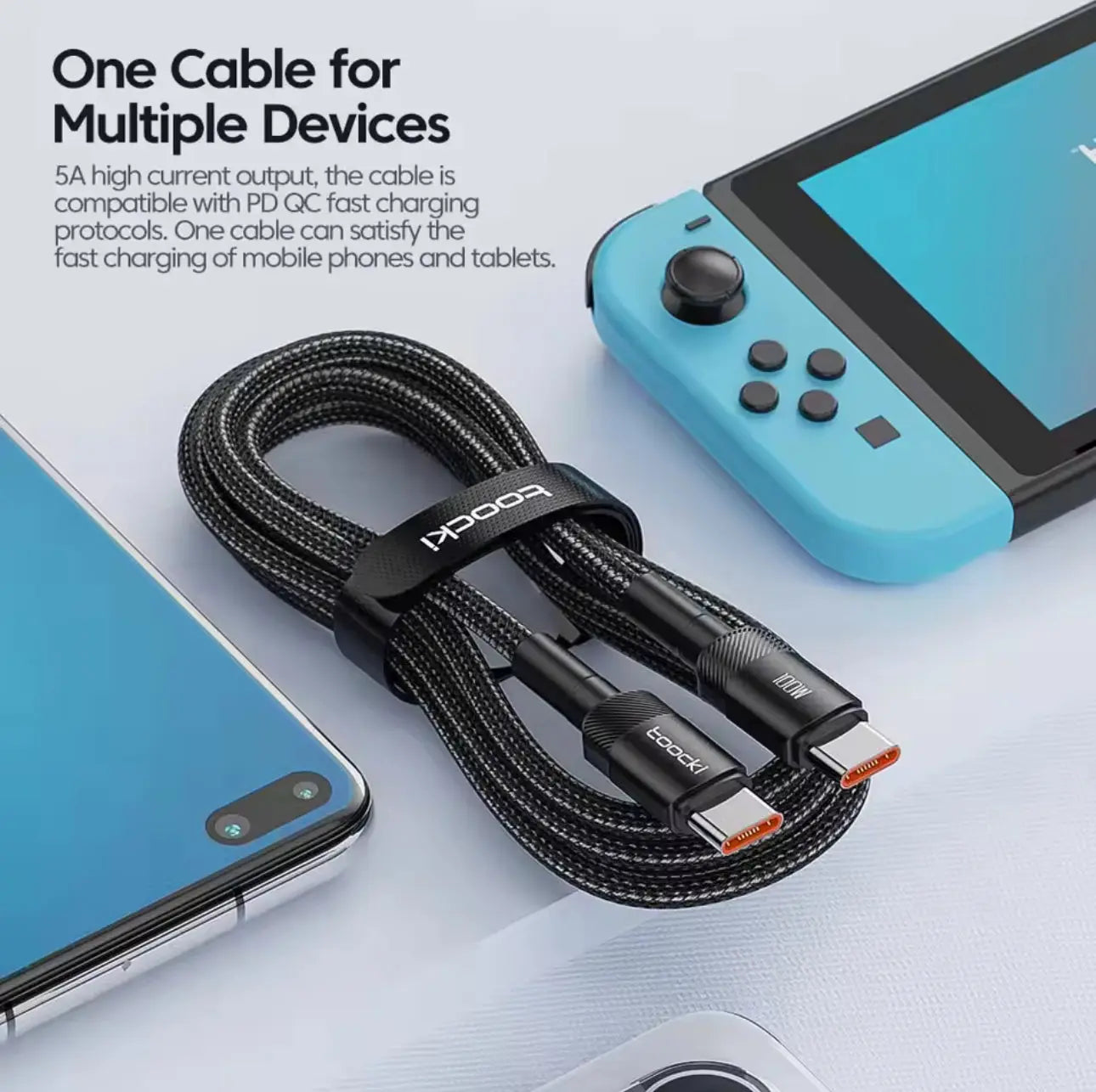 Toocki – Câble USB-C vers USB-C 100W – Nylon tressé – 1M – Noir Mobile City