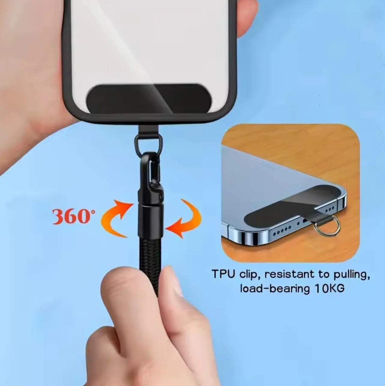 Lanière noir avec Clip de Fixation – Sangle de Téléphone Réglable (Poignet) Mobile City