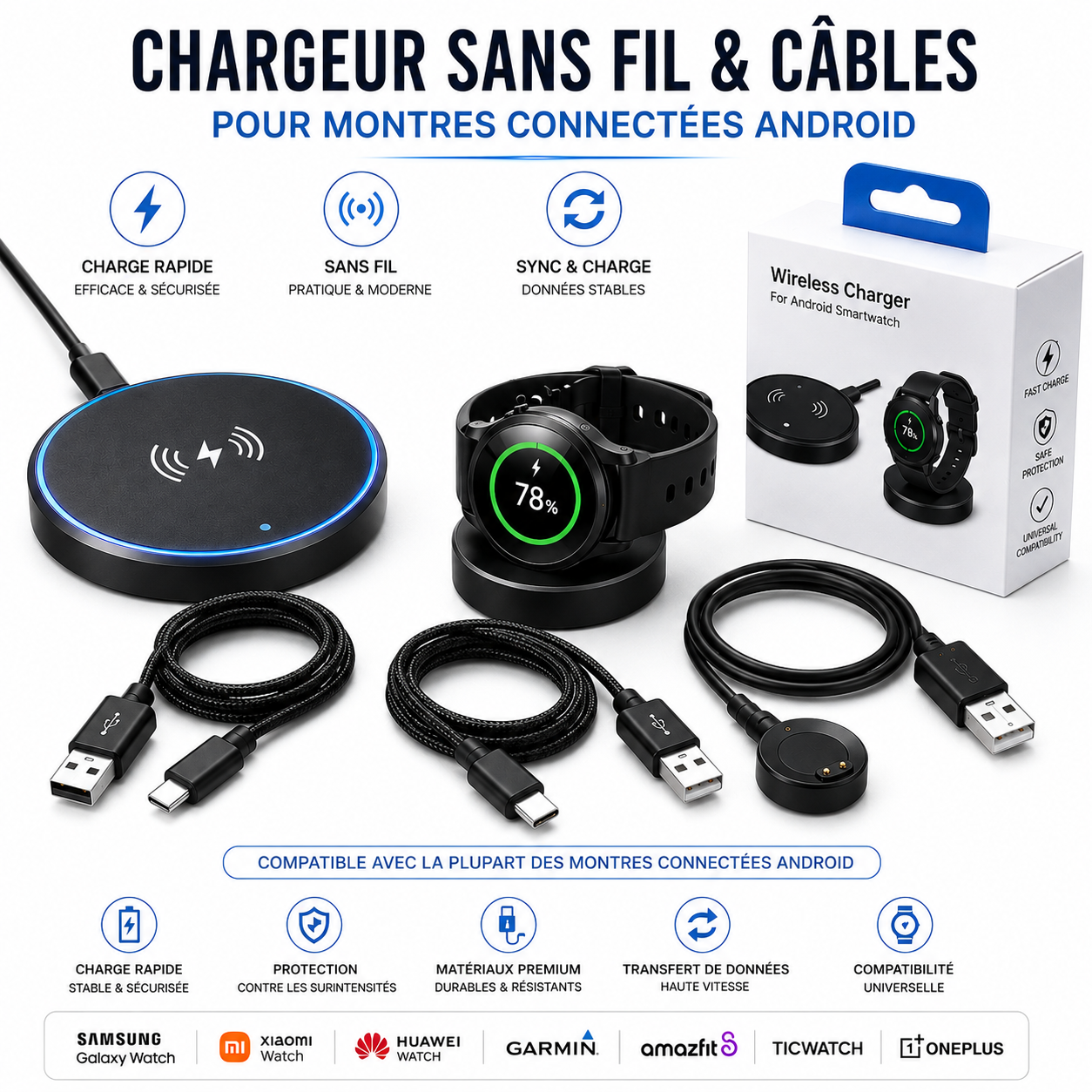 Chargeurs-sans-fils-et-câble-de-donnée-et-rechargement-montre-connecter-Android Ma boutique