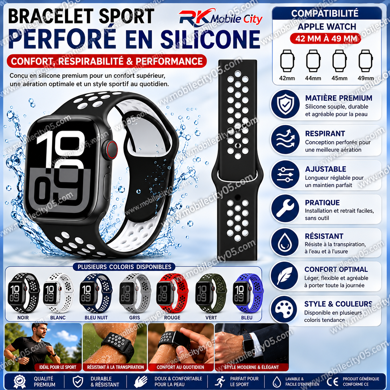 Bracelet Sport Perforé en Silicone 42-49mm