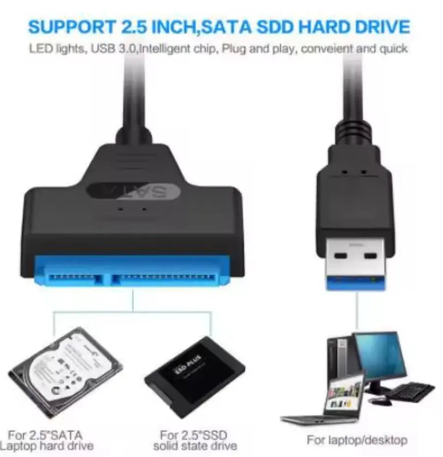 Adaptateur USB 3.0 vers SATA (7+15 broches) – Pour SSD & HDD 2,5’’ Mobile City