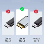 NIERBO Câble USB-C vers Micro-B 3.0 Tressé – Haute vitesse pour disque dur externe Mobile City