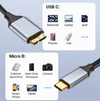 NIERBO Câble USB-C vers Micro-B 3.0 Tressé – Haute vitesse pour disque dur externe Mobile City