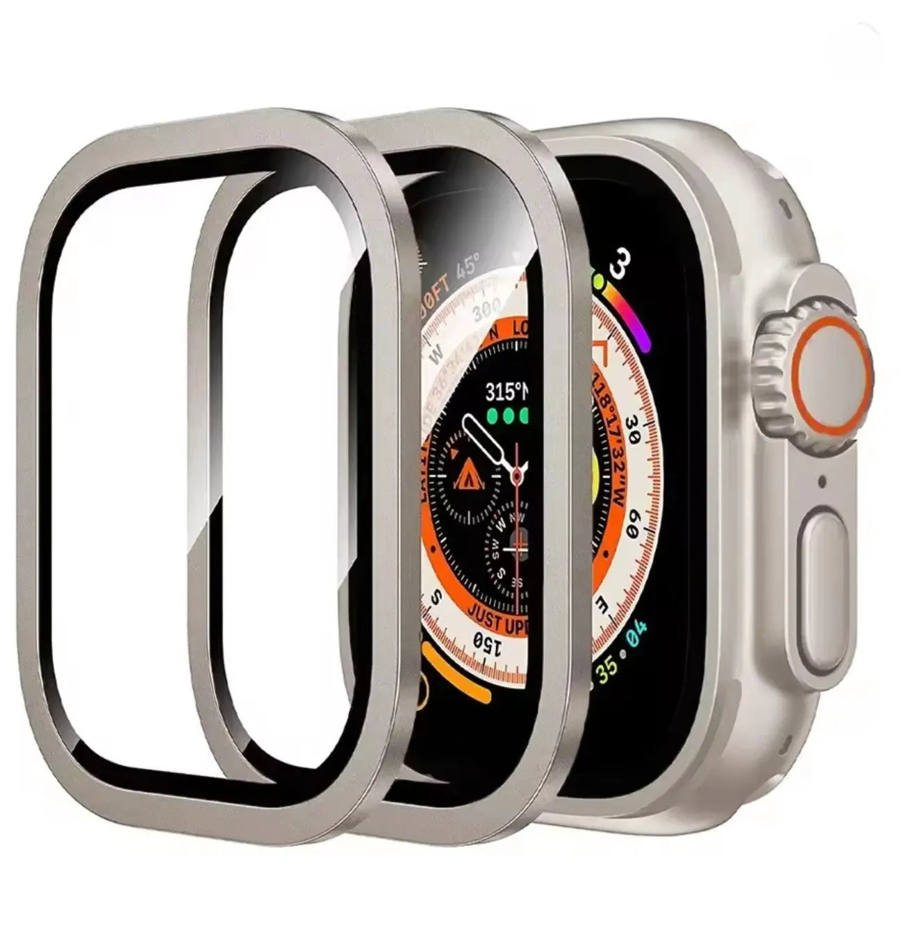 Lot de 2 Verres Trempés + Cadre Métallique pour Apple Watch Ultra 49mm (Titane Original) Mobile City