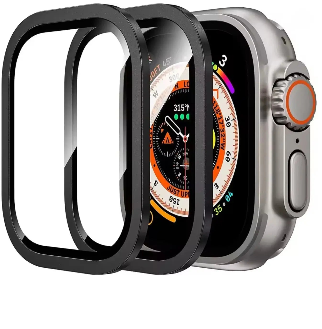 Lot de 2 Verres Trempés + Cadre Métallique pour Apple Watch Ultra 49mm (Titane Original) Mobile City