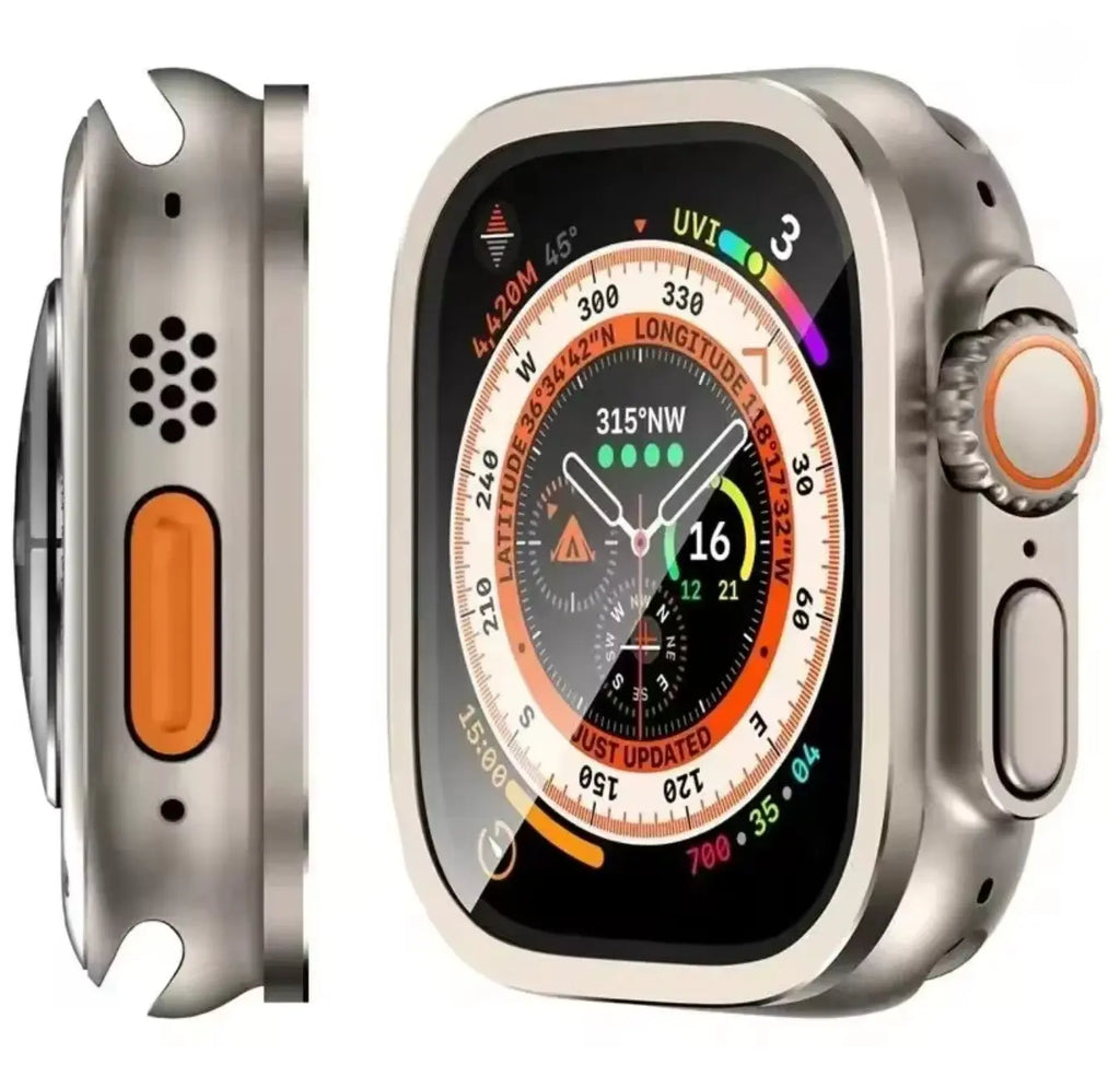 Lot de 2 Verres Trempés + Cadre Métallique pour Apple Watch Ultra 49mm (Titane Original) Mobile City