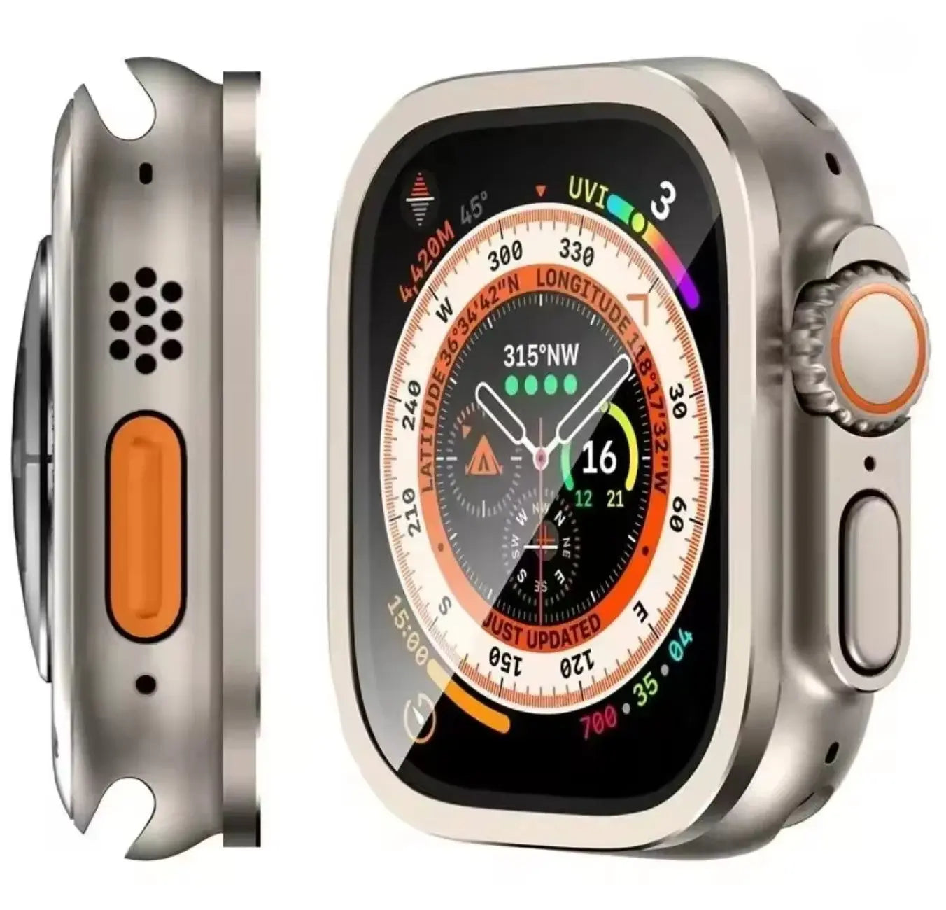Lot de 2 Verres Trempés + Cadre Métallique pour Apple Watch Ultra 49mm (Titane Original) Mobile City