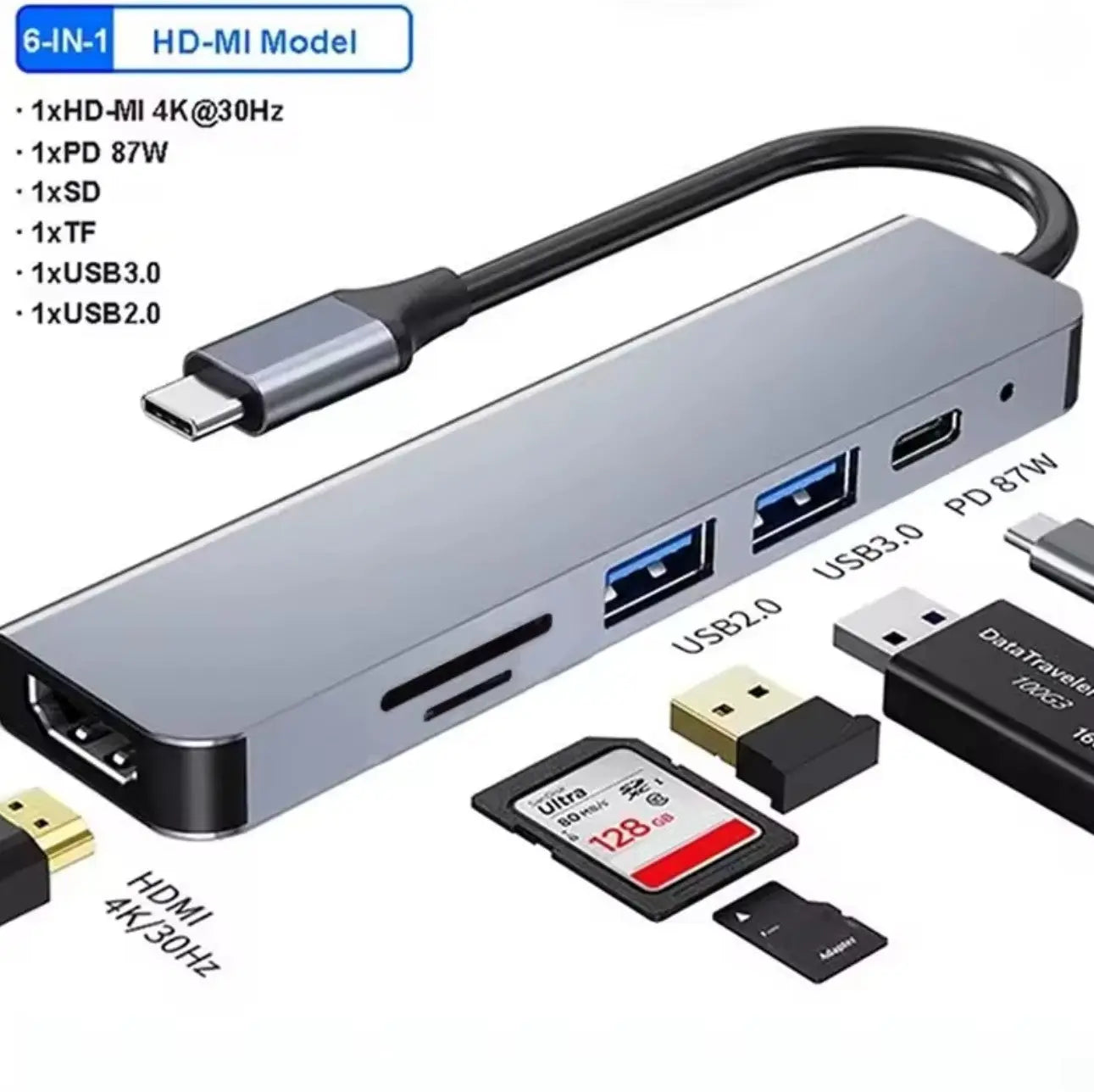 Hub USB-C 6 en 1 vers HDMI 4K Mobile City
