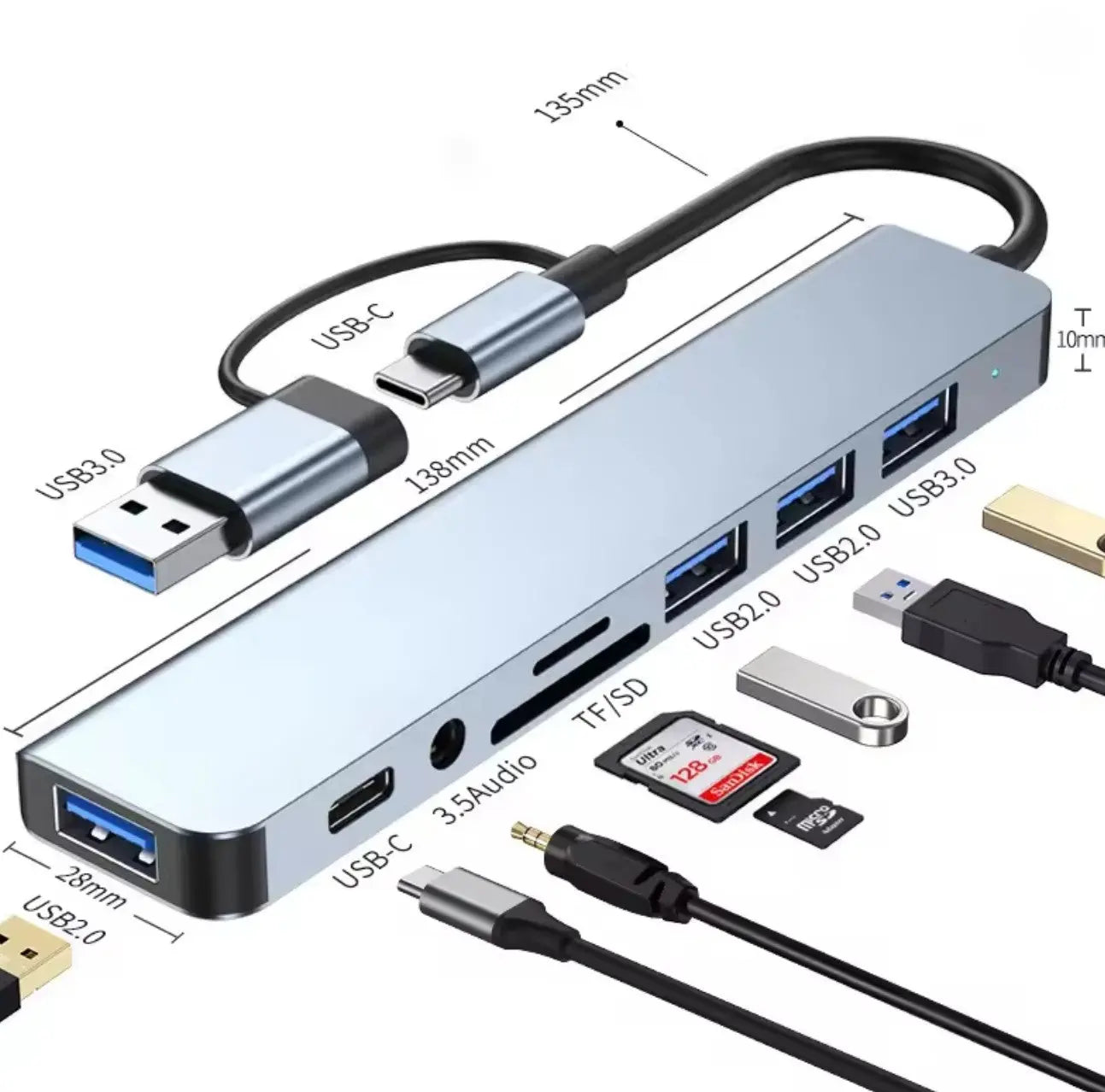 Station d’accueil HUB USB-C 8 en 2 avec prise audio 3,5mm & lecteur de carte Mobile City
