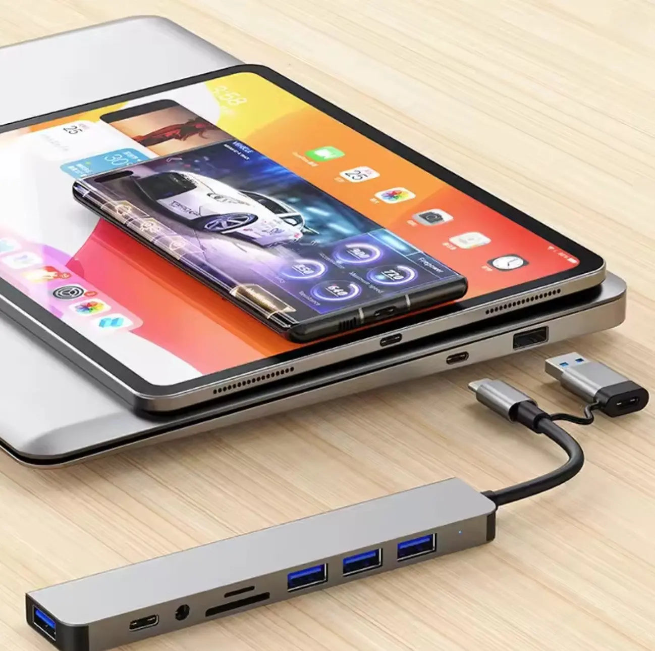 Station d’accueil HUB USB-C 8 en 2 avec prise audio 3,5mm & lecteur de carte Mobile City