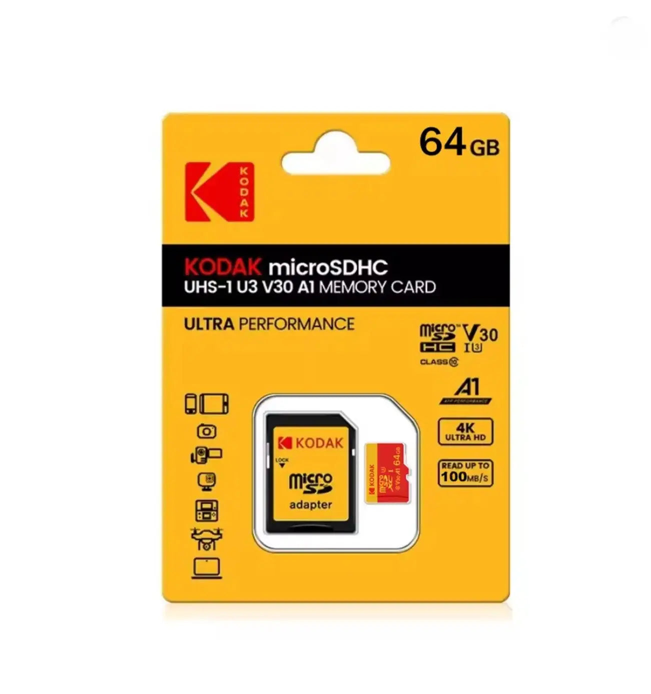 Kodak Carte Micro SD Haute Vitesse 128 Go – U3 Classe 10, V30, A1 + Adaptateur Mobile City