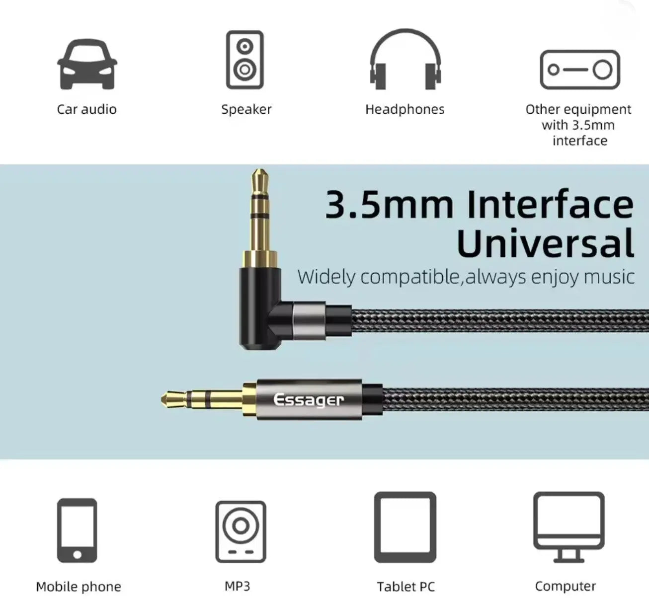 Essager – Câble AUX Audio 3.5mm Jack Mâle/Mâle Mobile City