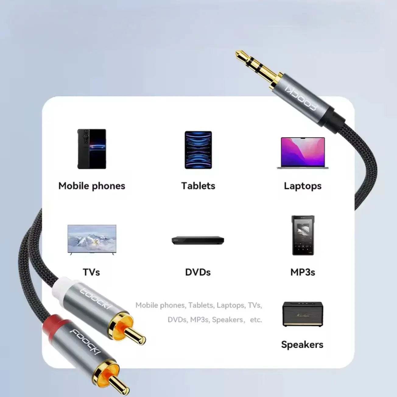 Câble Audio Toocki 3.5mm Mâle vers 2 RCA – Séparateur AUX Mobile City