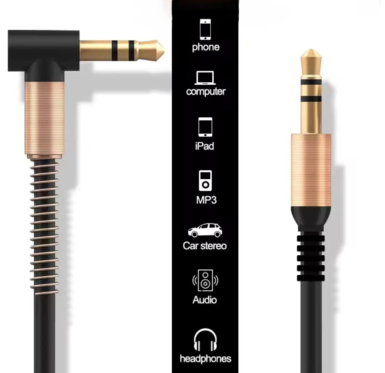 Câble Audio Jack 3.5mm Mâle ↔ Mâle – Plaqué Or, Design Ressort Mobile City