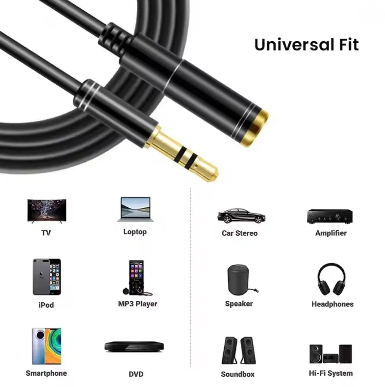 Câble d’Extension Audio Jack 3.5mm – Mâle ↔ Femelle, Plaqué Or Mobile City
