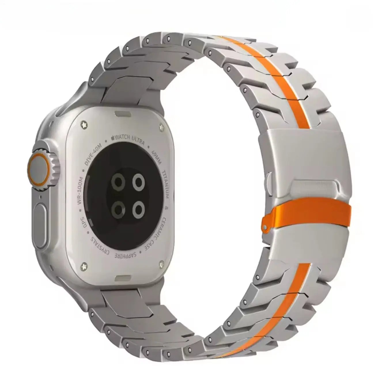 Bracelet en acier inoxydable couleur titanium compatible Apple Watch Utra Mobile City