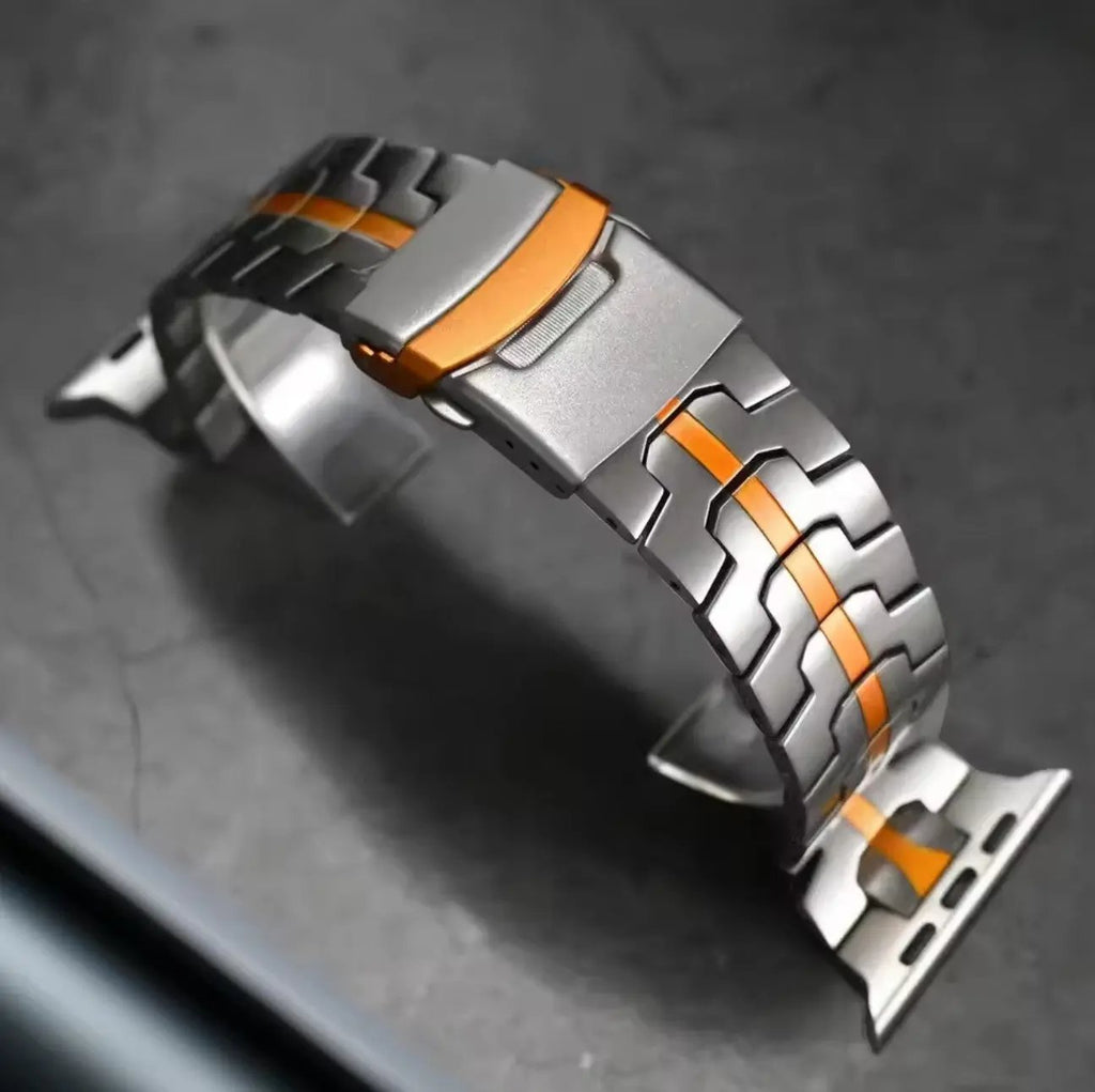 Bracelet en acier inoxydable couleur titanium compatible Apple Watch Utra Mobile City