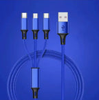 Câble USB-A de recharge 3 en 1 USB 2.0/2A en Nylon Tressé couleurs Bleu, Argent, Or