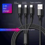 Câble USB-A de recharge 3 en 1 USB 2.0/2A en Nylon Tressé couleurs Bleu, Argent, Or