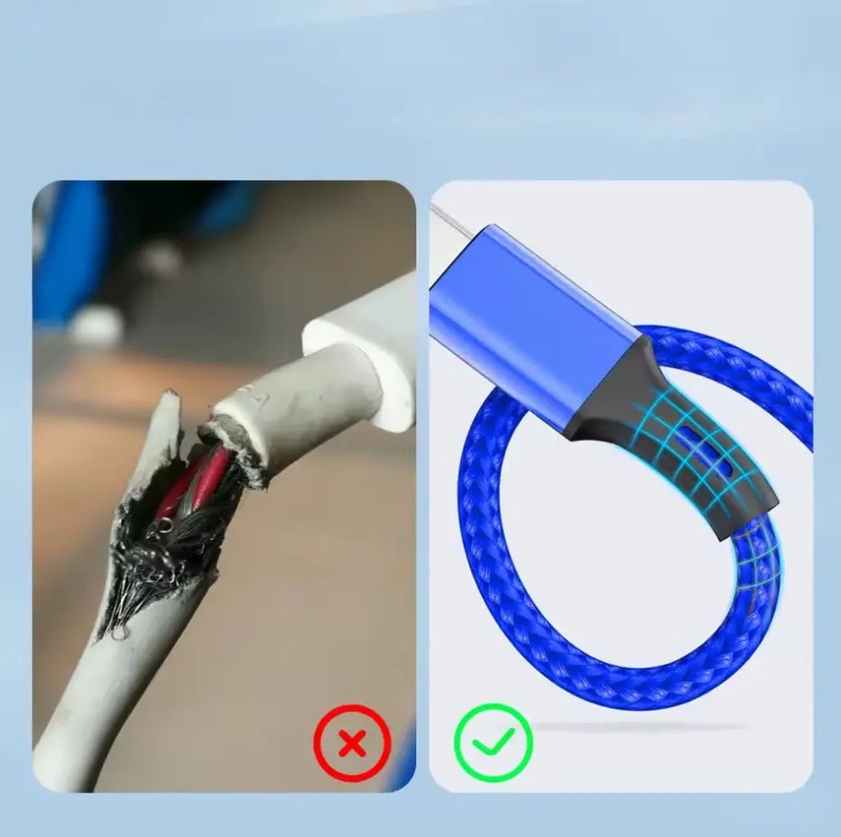 Câble USB-A de recharge 3 en 1 USB 2.0/2A en Nylon Tressé couleurs Bleu, Argent, Or