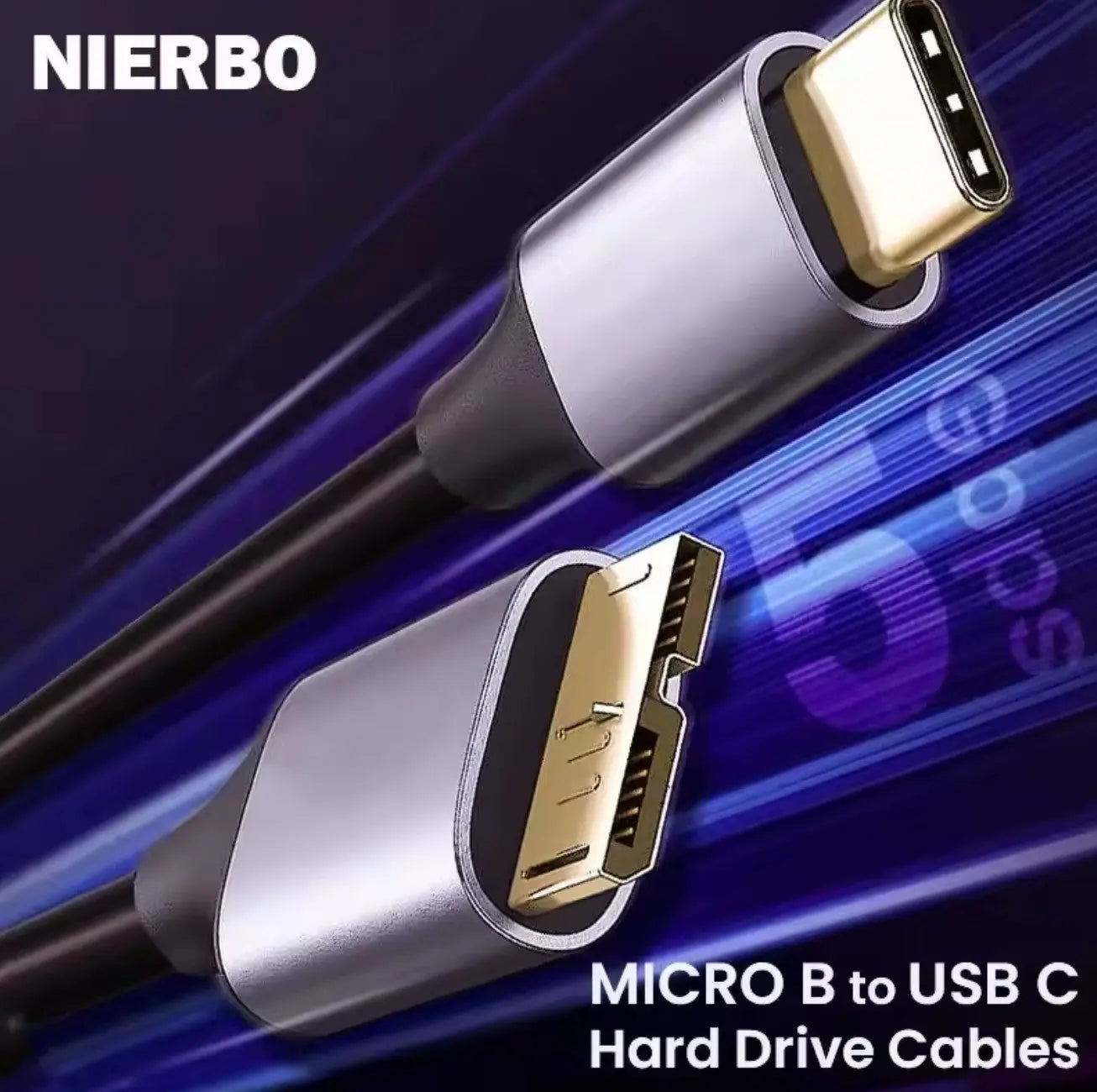 NIERBO Câble USB-C vers Micro-B 3.0 Tressé – Haute vitesse pour disque dur externe Mobile City
