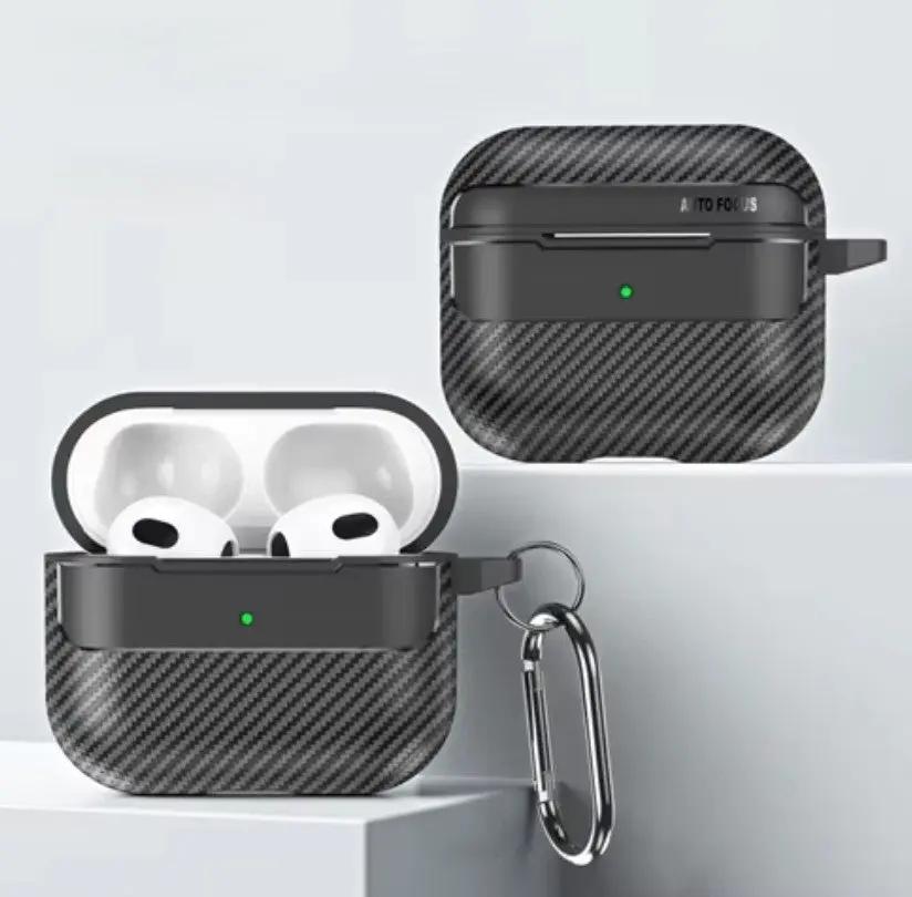 Étui compatible AirPods 3 – Texture fibre de carbone noire avec porte-clé Mobile City