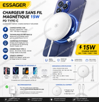 Chargeur Essager sans fil magnétique Qi 15W PD Type-C