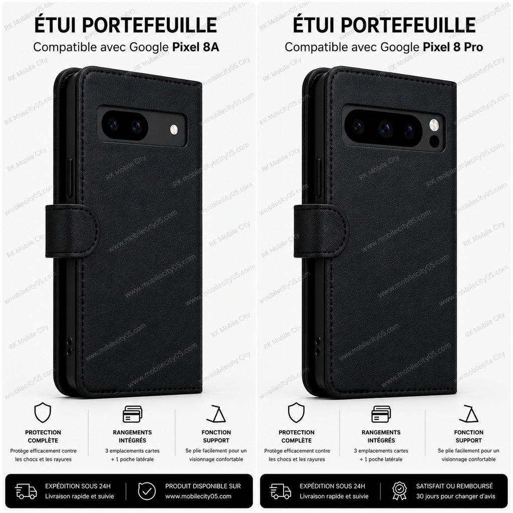 Étui a rabat portefeuille en cuir pour Google pixel 8