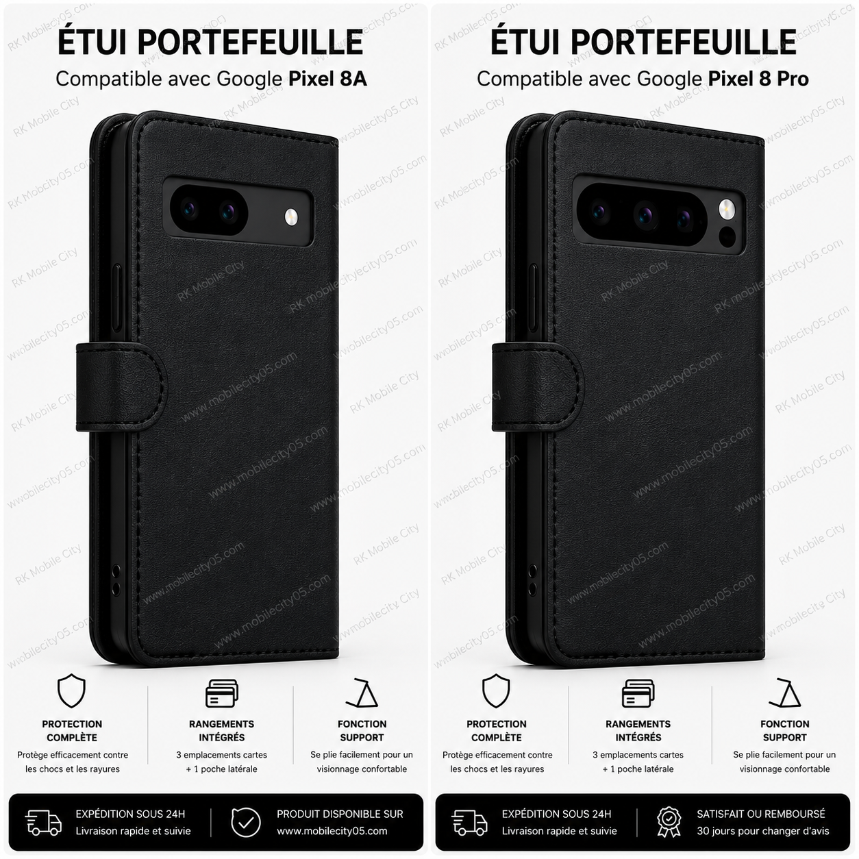 Étui a rabat portefeuille en cuir pour Google pixel 8