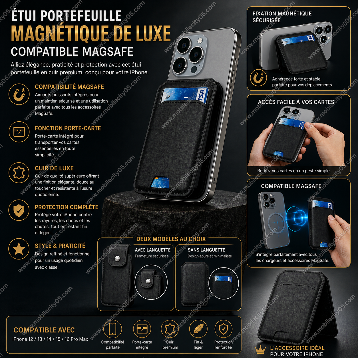 Étui Portefeuille Magnétique de Luxe en Cuir – Compatible MagSafe