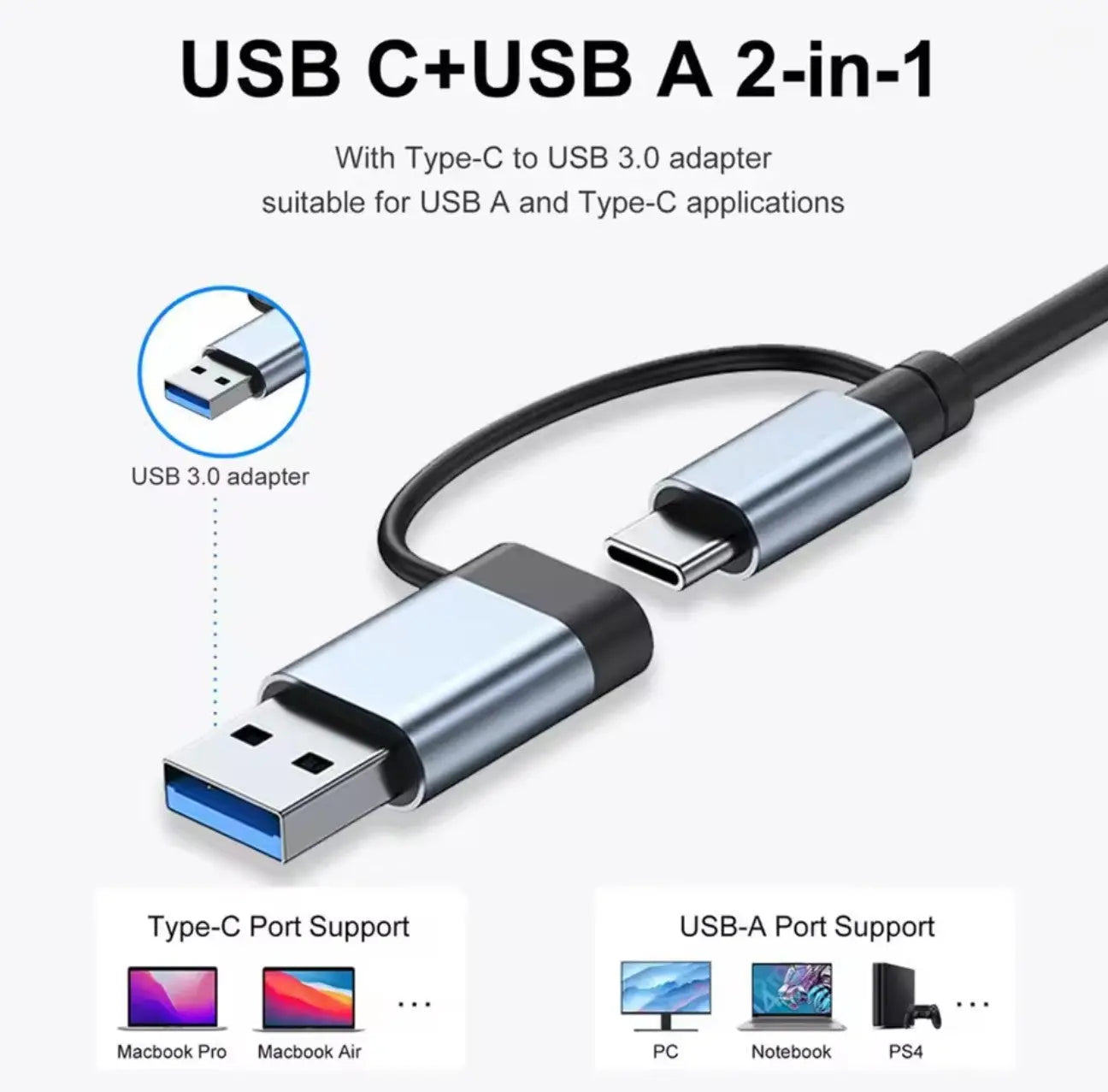 Hub USB C 7 en 1 – Aluminium, 4 USB 2.0, 1 USB 3.0 et 2 Ports USB-C Mobile City