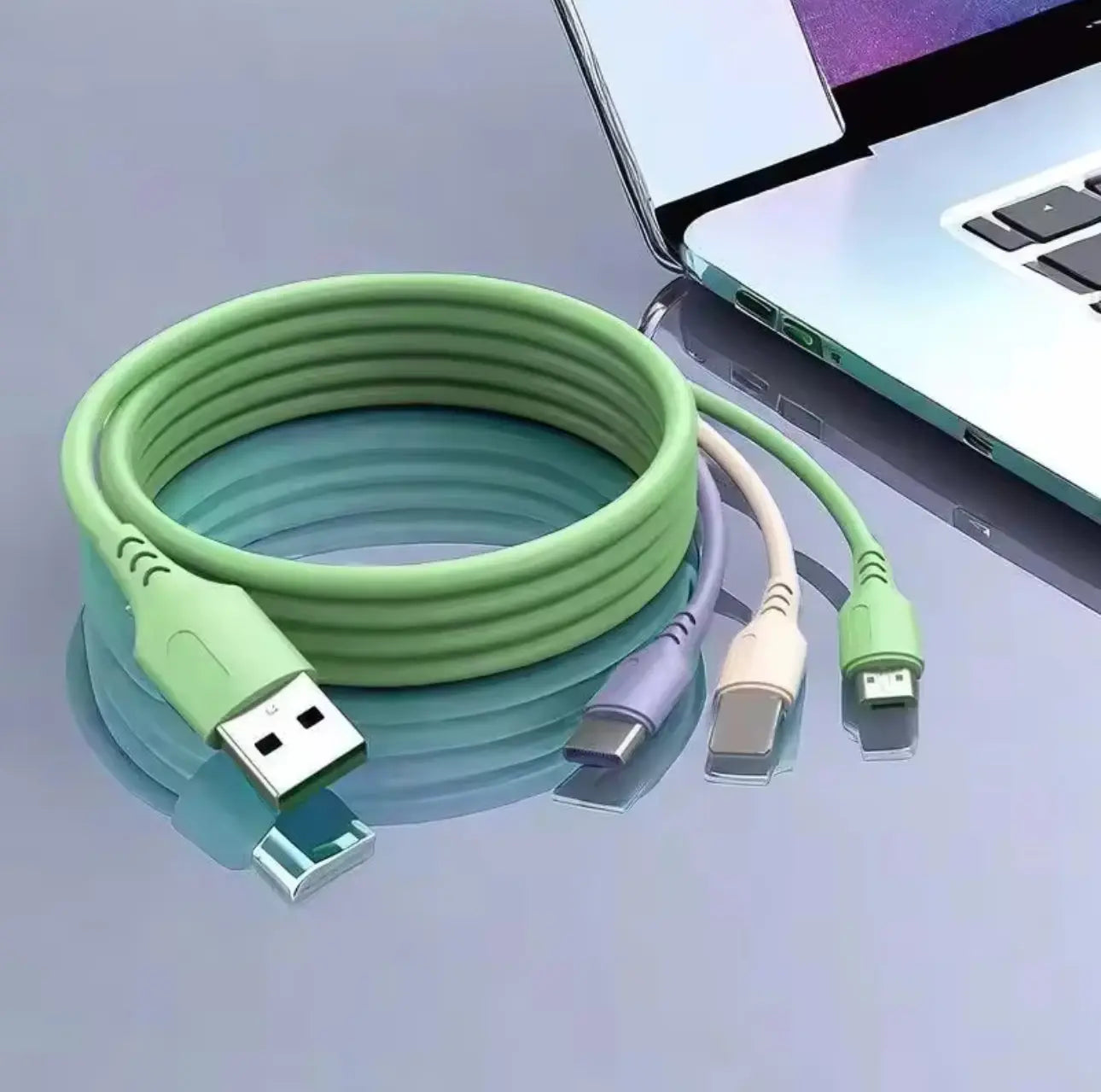 Câble Silicone Vert 3 en 1 – Charge Rapide 30W USB Mobile City