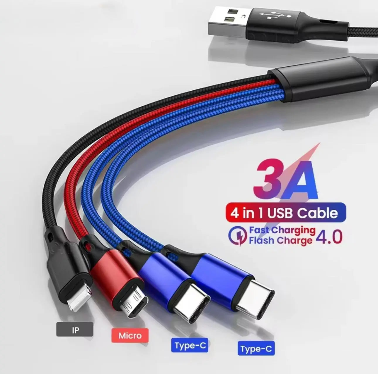 Câble USB-A 4-en-1 Multi-USB 30W 3A Mobile City