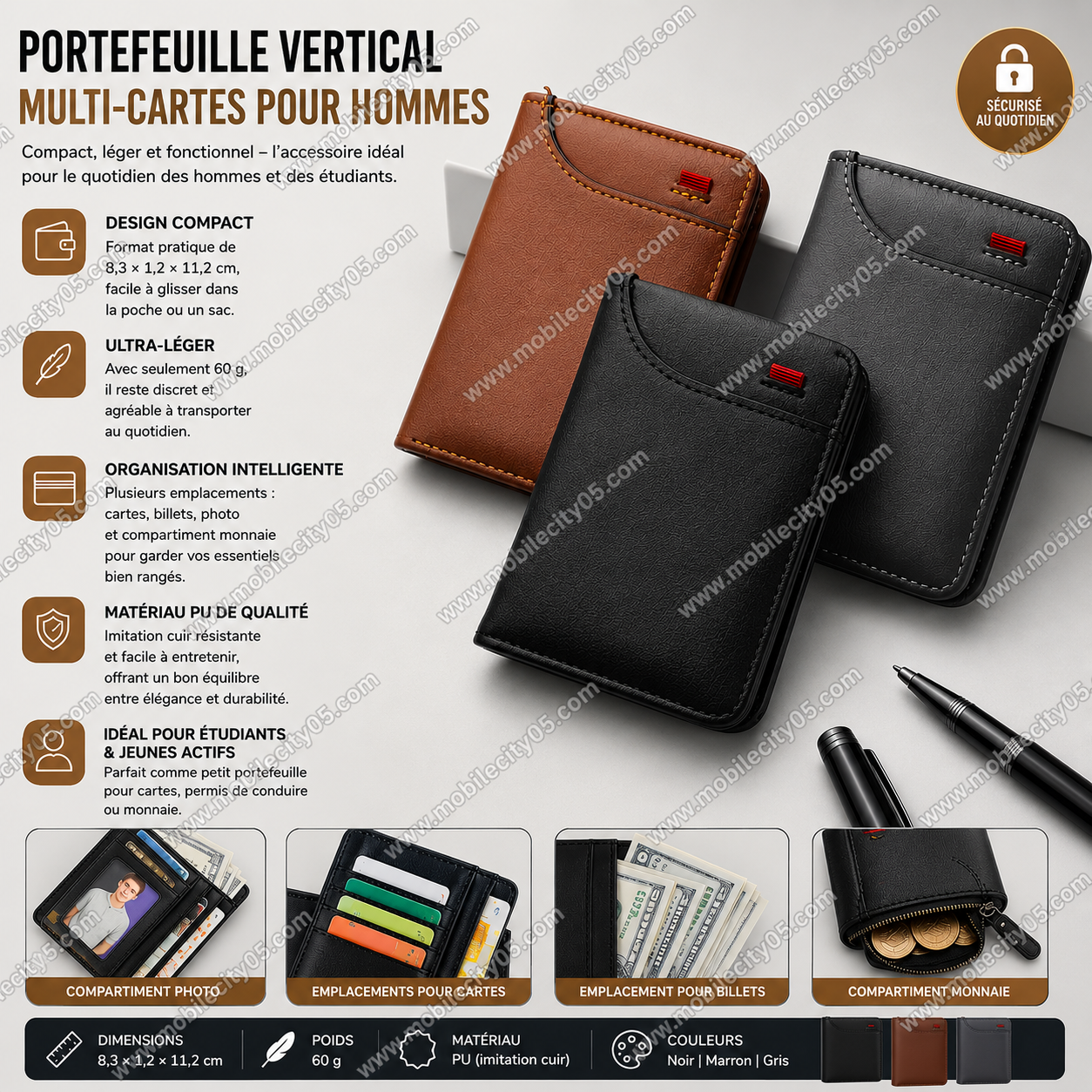 Portefeuille Vertical Multi-Cartes pour Hommes – Compact & Pratique