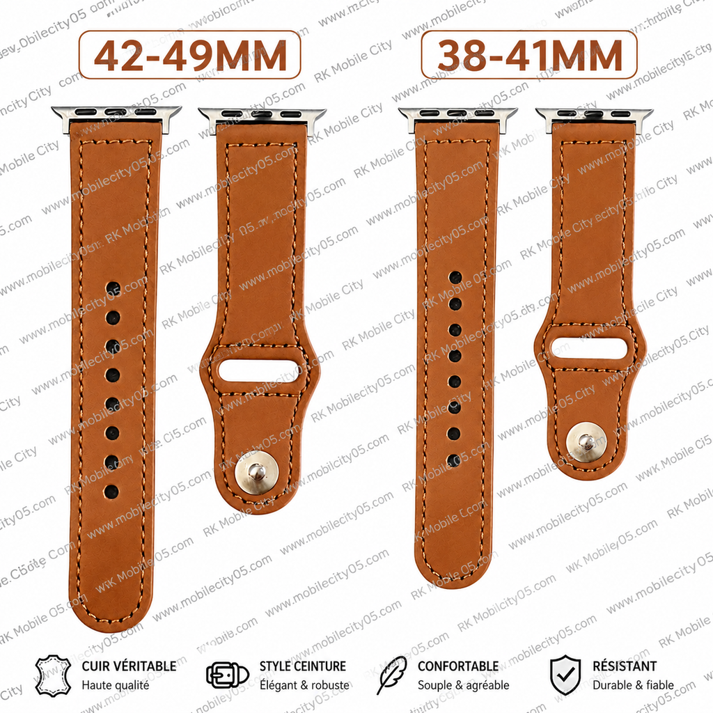 Bracelet cuir style ceinture 42/49 mm
