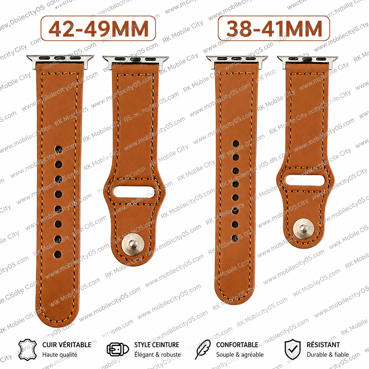 Bracelet cuir style ceinture 42/49 mm